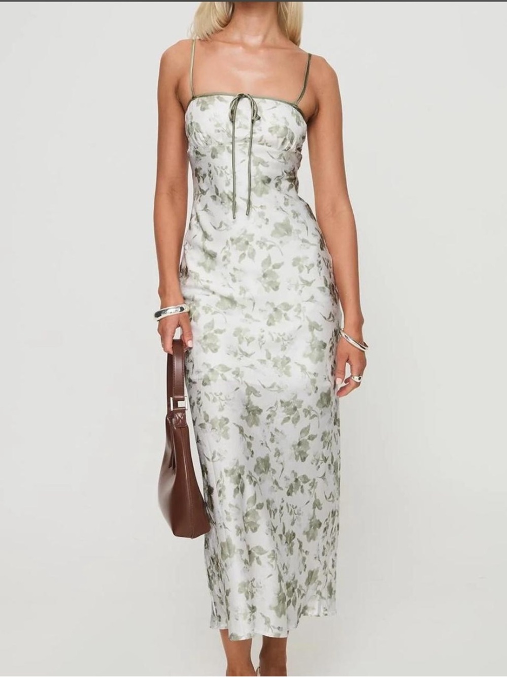 Princess Polly Light Green Floral Satin Slip Maxi Dress